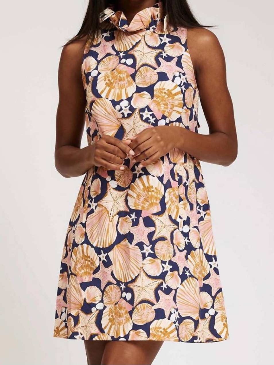 Tyler Boe Stella Seashells Dress In Multi Navy Linen Cotton Size Small